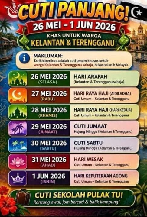 cuti panjang terengganu kelantan